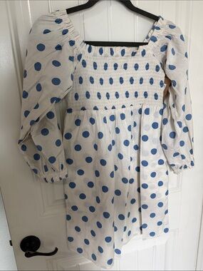Billabong x Wrangler White Dress with Blue Polka Dots